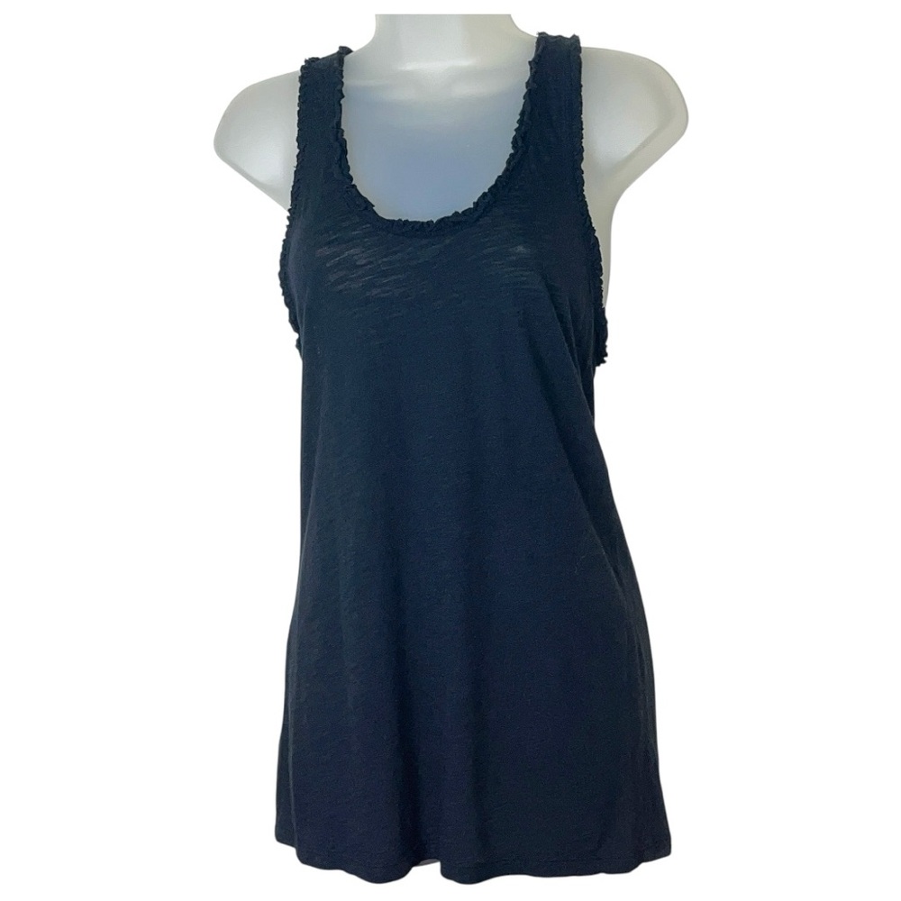 Victoria’s Secret Black Ruffle Lettuce Trim Burnout Long Tunic Tank Top M Lounge - Picture 2 of 11